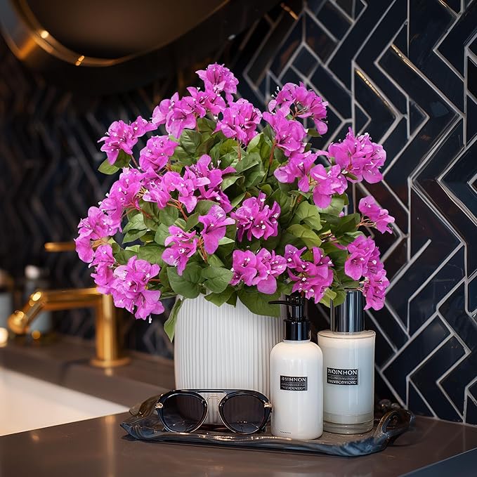 4 Pcs Artificial Flowers Bougainvillea Outdoor Artificial Plants Faux Flowers with Stems Silk Flowers for Wedding Porch Living Garden Decor(4PCS,Light Purple)