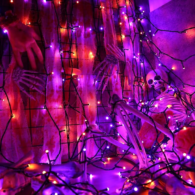Toodour Halloween Orange & Purple Lights, 131ft 350 LED Plug in String Lights with 8 Modes and Timer, Connectable, Waterproof Halloween Outdoor Lights for Home, Party, Garden,Holiday Decorations