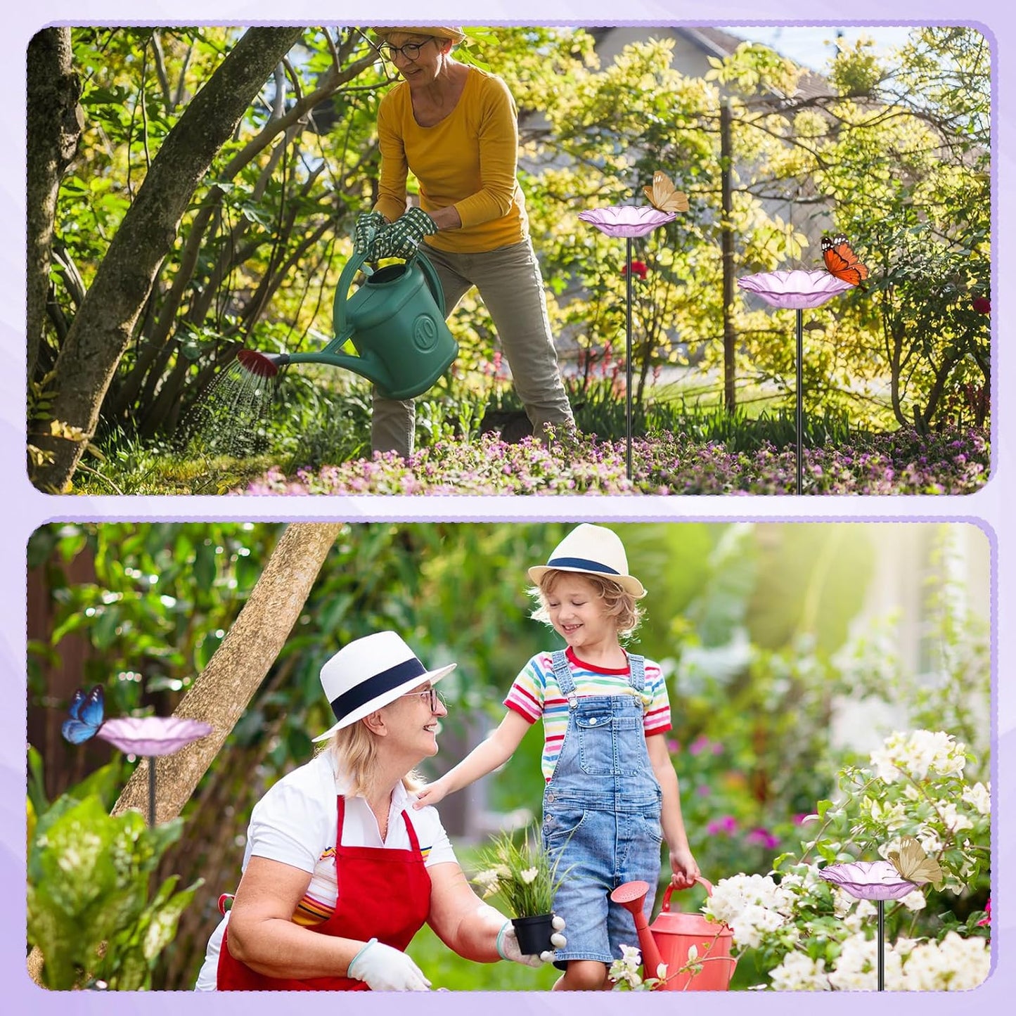 Newtay 2 Pack Butterfly Feeder Glass Flower Bee Watering Station and Bath for Outdoor Bee Feeder Butterfly Puddler Cups Backyard Garden Decoration to Attract Butterflies Bees