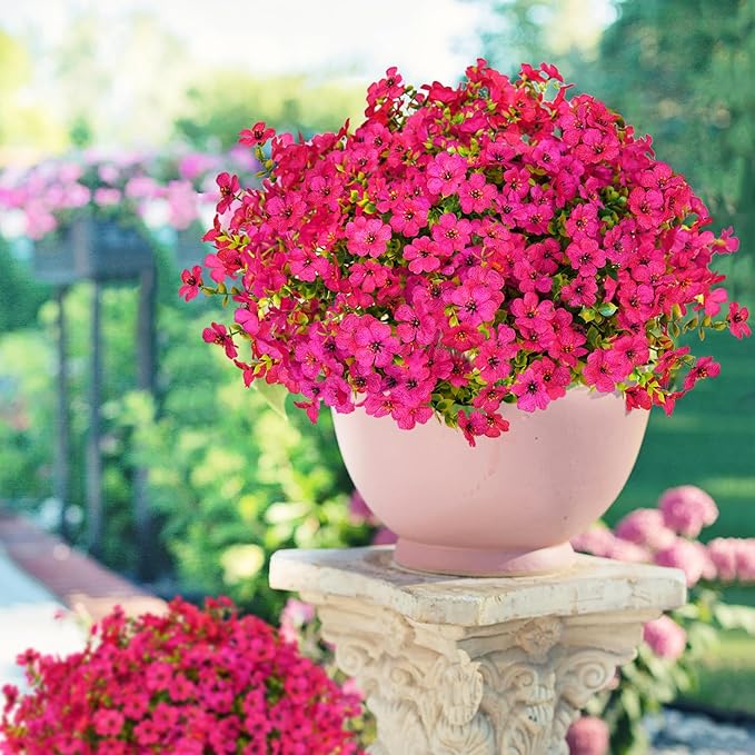 14 Bundles Fake Mums Fake Plants Artificial Mums for Outdoors Artificial Flowers for Yard Porch Home Garden Fall Indoor Outdoor Decor(Fuchsia)