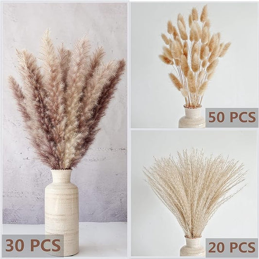 Natural Dried Pampas Grass Decor, Brown Pampas Grass， Bunny Tails Dried Flowers, Reed Grass Bouquet for Wedding Boho Flowers Home Table Decor, Fall Decor，Rustic Farmhouse Party (100 in Total )
