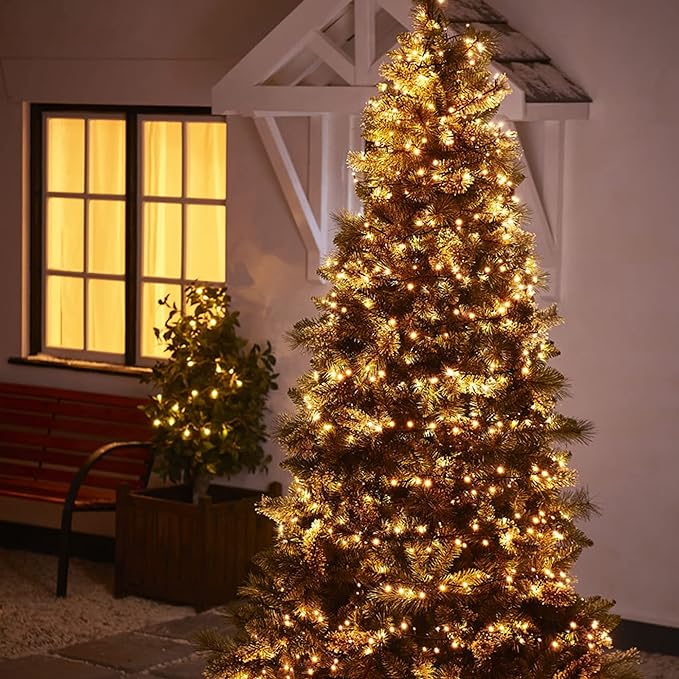 Dazzle Bright Christmas String Lights, 66FT 200 LED Connectable Green Wire 8 Modes String Lights, Waterproof Christmas Lights for Indoor Outdoor Patio Party Wedding Decorations, Warm White