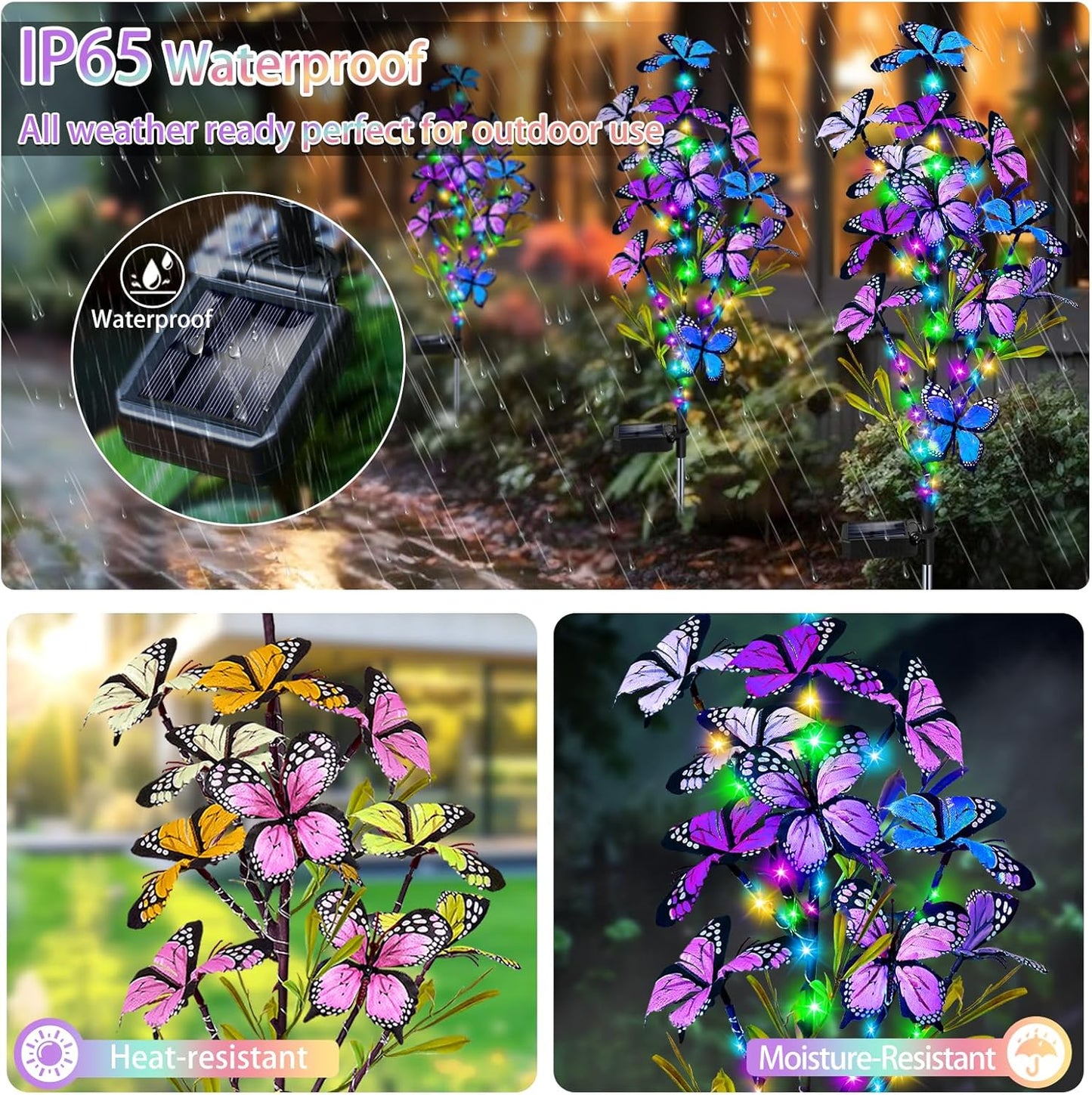 Solar Garden Lights Outdoor, Waterproof 4 Pack Solar Butterfly Lights with 60 LED 12 Butterfly Colorful Lighting for Garden Yard Lawn Outdoor Decor, Gift for Mom Women Mother's Day