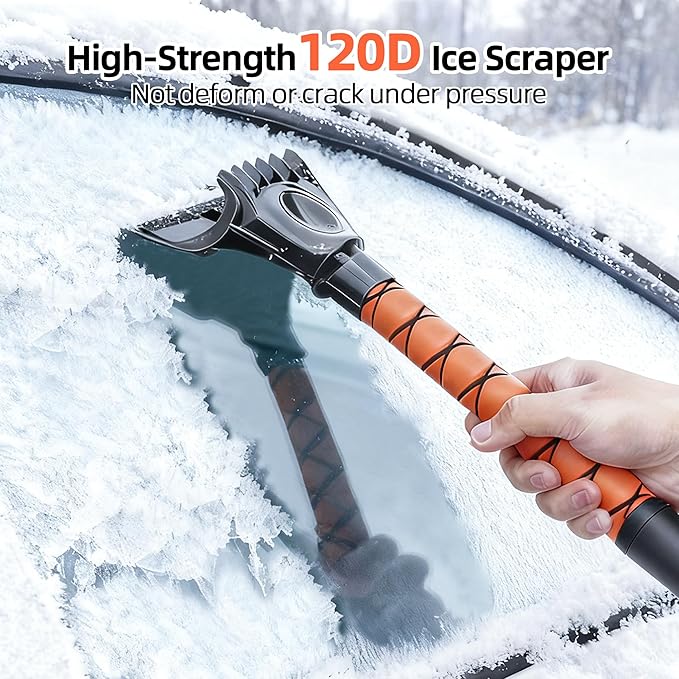 27" 2-in-1 Snow Brush and Ice Scrapers for Car Windshield [Military-Grade Rugged Durability] Removable for Easy Storage, Suitable for Sedans, SUVs and Trucks（Orange）