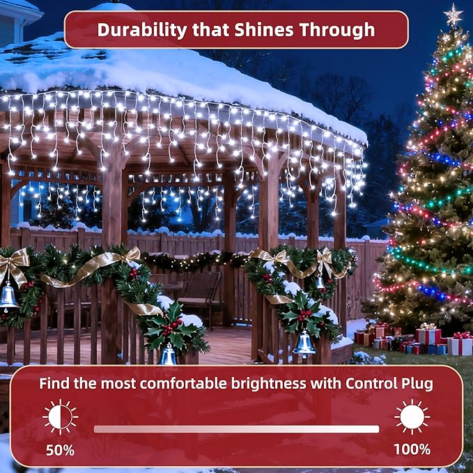 1332 LED 132ft Christmas Lights with 296 Drops, 12 Lighting Modes Cool White Christmas Decoration Twinkling Lights Dimmable, Timer Outdoor Waterproof Fairy Lights for Indoor Garden House Eaves Roof