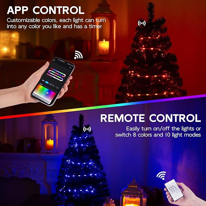 Black 3ft Christmas Tree with Lights, Small 36inch Artificial Tree Mini Table Top Decorations, Xmas Desk Tree with 80 Colored Lights, 200 Branch, Holiday Decor for Home,Indoor Office Tabletop