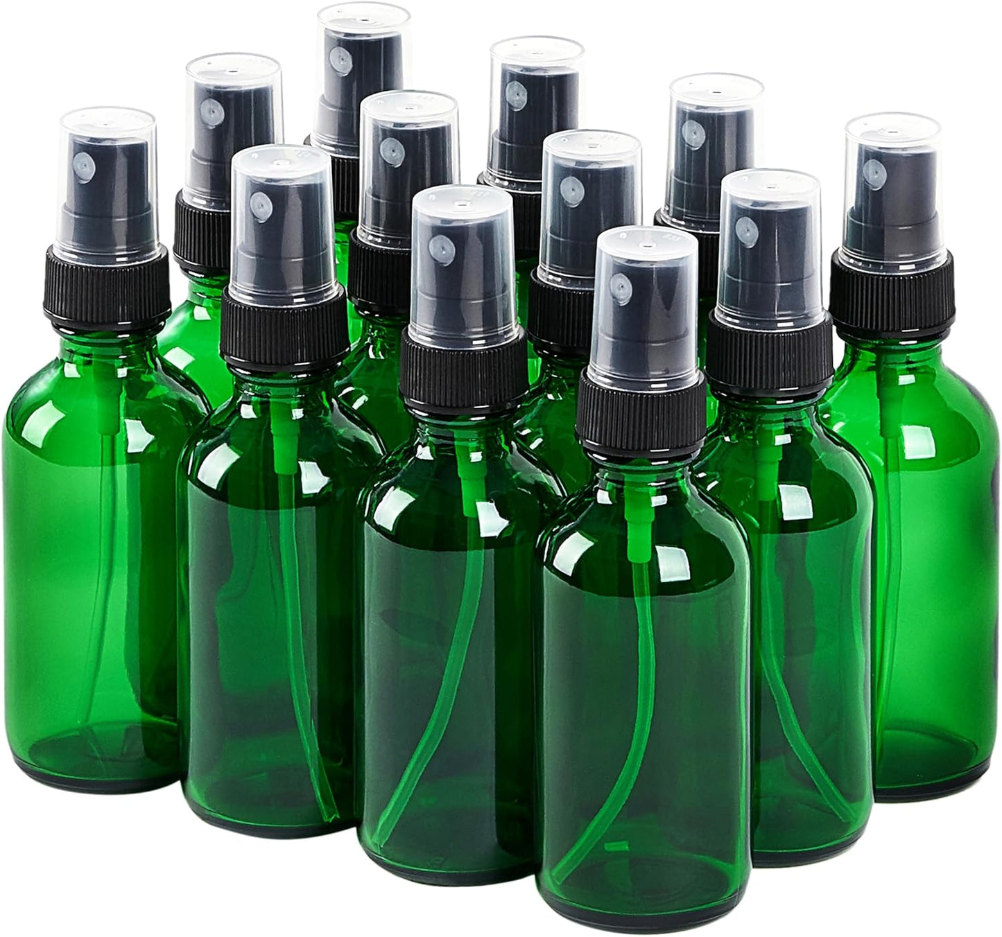 2 oz Glass Spray Bottles, Reusable Fine Mist Sprayer Small Spray Bottle, Leak-Proof Design, Perfect for Travel, Skin Care, Perfumes, Botanical, Cleansing (Green, 2oz-12pcs)