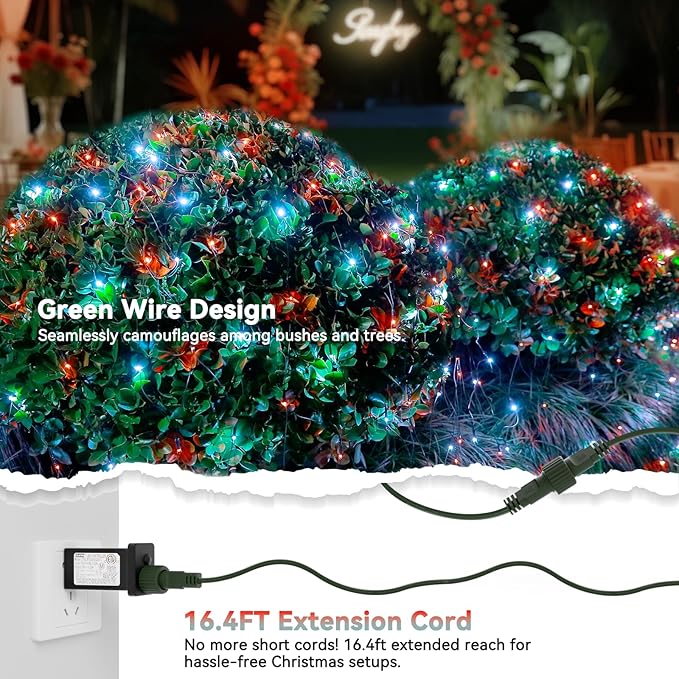 LitHome 14.8FT x 5FT Christmas Net Lights Outdoor, 300 LED Red White Bush Lights with 8 Modes, Connectable Waterproof Net Mesh Light Dark Green Wire for Bushes Shrubs Outdoor Christmas Holiday Decor