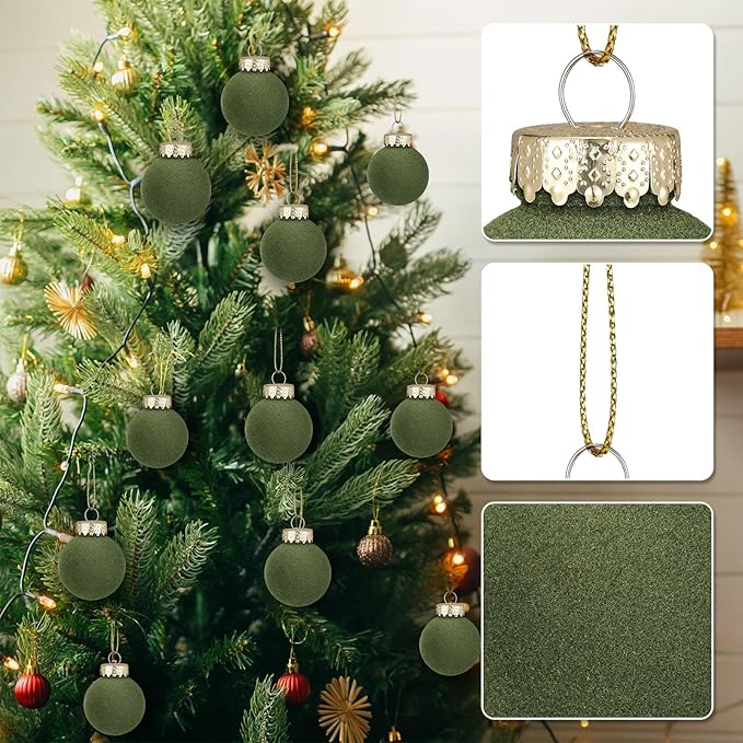 12 Pcs Velvet Christmas Balls Flocked Christmas Tree Hanging Ornaments Shatterproof Plastic Hanging Balls Decorations for Xmas Tree Party Home Holiday Decor (Green, 2.36 inch)