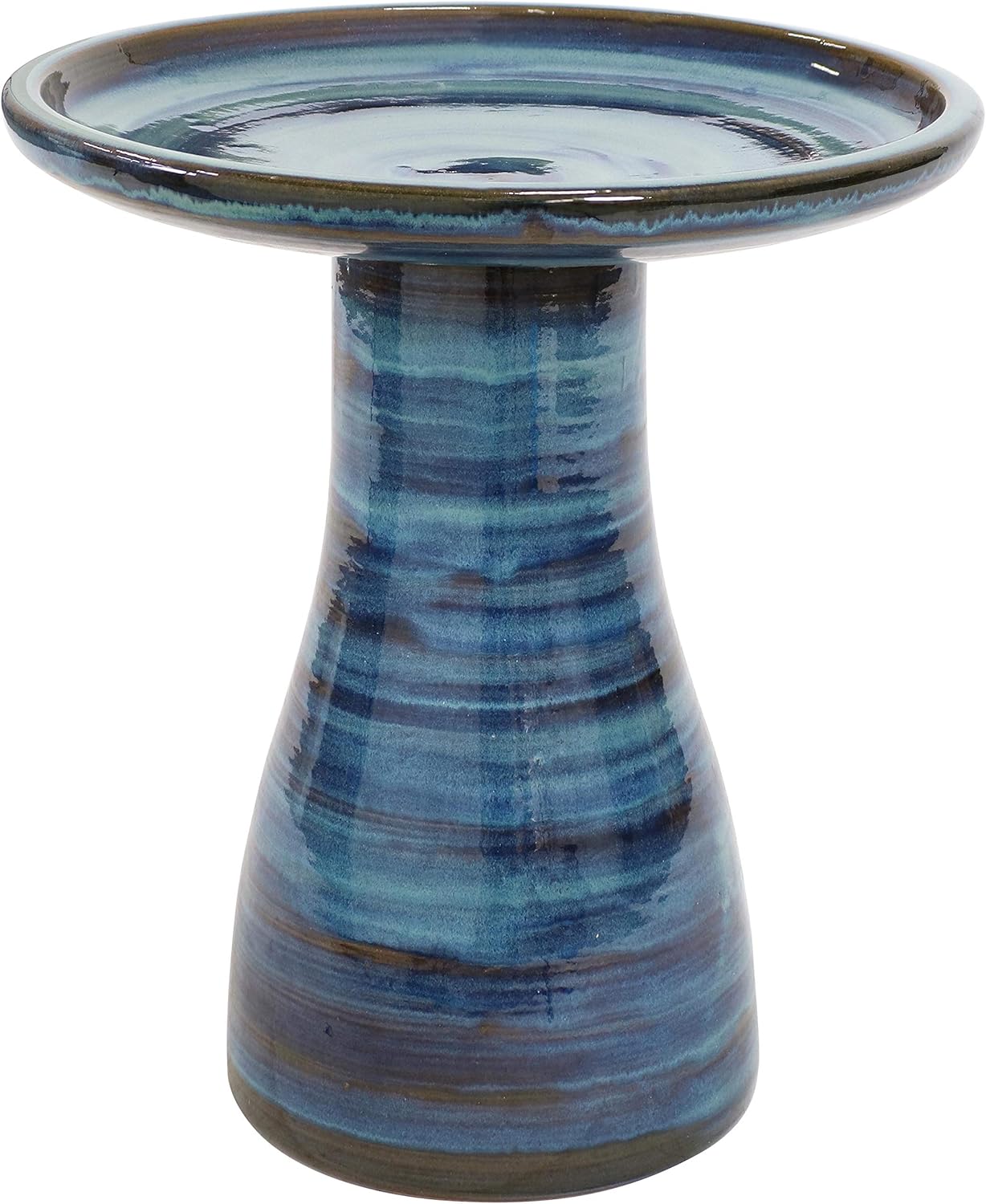 Sunnydaze 21" H Ceramic Bird Bath for Outside - Hand-Painted Outdoor Bird Bath Bowl, UV/Frost-Resistant Finish - Galaxy Blue - Classic Pedestal