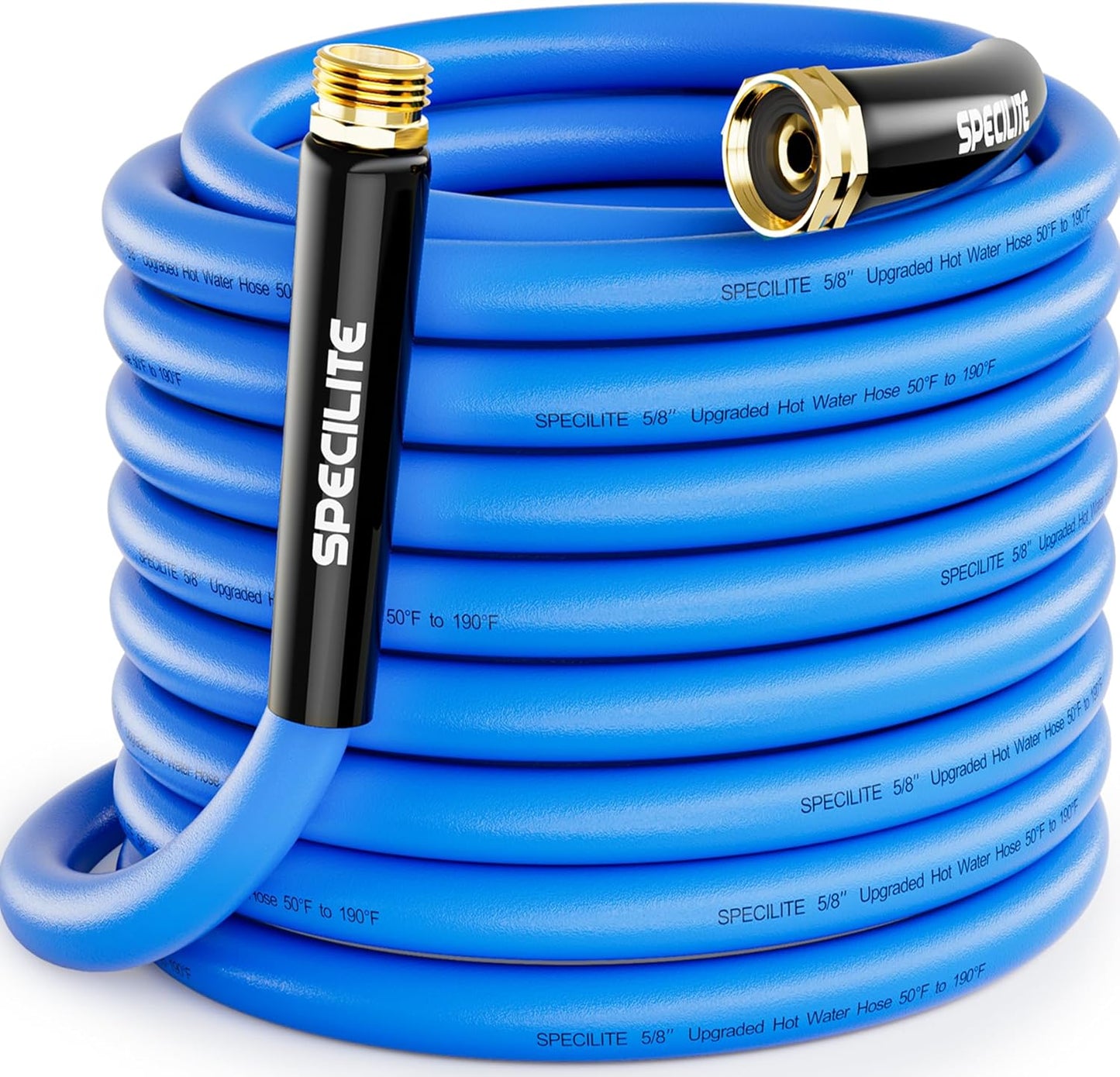 Hot/Cold Garden Water Hose 50 ftx 5/8 in, -50℉ To 190℉, Heavy Duty, Flexible, Burst 605 Psi, Lightweigh, Upgraded Rubber Pipe with 3/4" Brass Fittings For Backyard, Outdoor, Farm, Blue