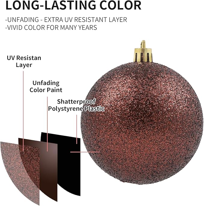 LANGXUN 36pcs Brown Christmas Tree Decorations Balls, Bolas De Navidad, 2025 Christmas Decor, Indoor Outdoor Shatterproof Christmas Ornaments, Xmars Party Wedding Suppiles