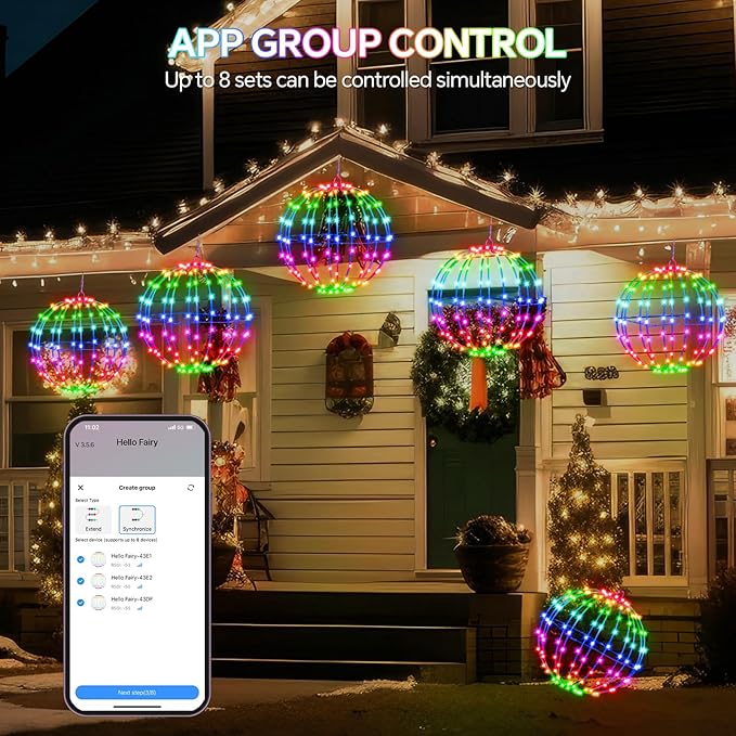 3 Pack Smart LED Christmas Ball Lights, 12 Inch 108 LED Foldable Color Changing Sphere Lights with App & Remote Control, Waterproof Hanging Light Balls Outdoor for Holiday Patio Tree Decor