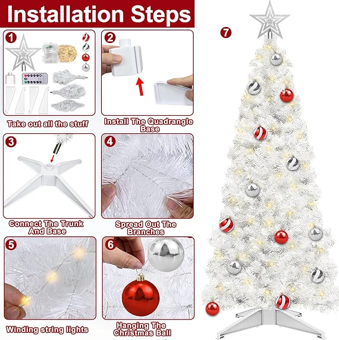 4 Ft Christmas Tree Remote Control 8 Modes Dual Color Change Timer 100 Warm White&Colored Lights 18 Christmas Ball Ornaments 3D Star Battery Operated Small Xmas Tree Table Indoor Holiday Party Decor