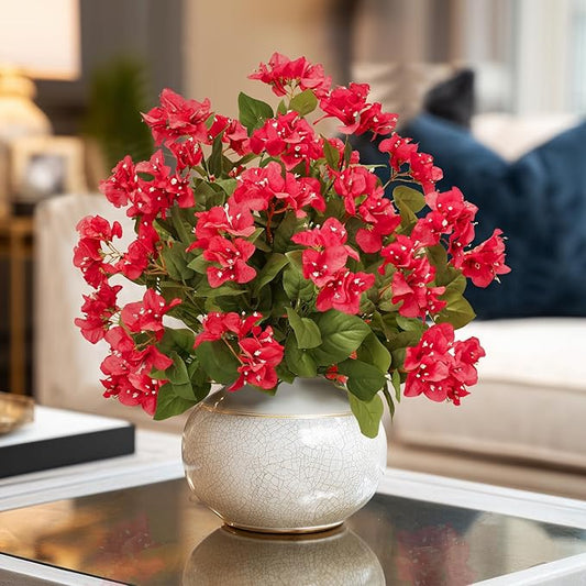 4 Pcs Artificial Flowers Bougainvillea Outdoor Artificial Plants Faux Flowers with Stems Silk Flowers for Wedding Porch Living Garden Decor(4PCS,Red)