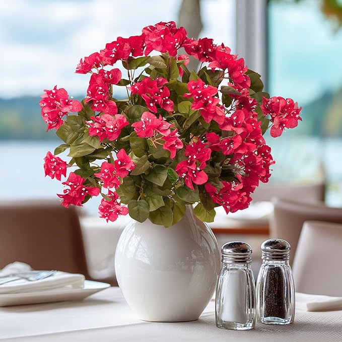 4 Pcs Artificial Flowers Bougainvillea Outdoor Artificial Plants Faux Flowers with Stems Silk Flowers for Wedding Porch Living Garden Decor(4PCS,Rose Red)