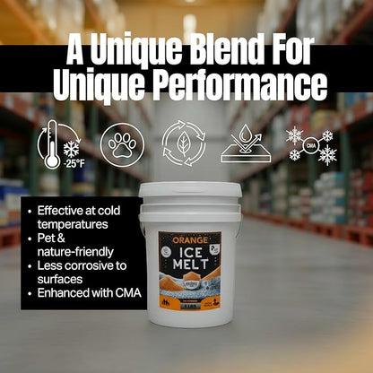 Peach Country Orange Ice Melt Pet Friendlier Eco-Friendly De-Icer, Fast-Acting Granules for Driveways, Walkways & Entryways, 45 lb Pail