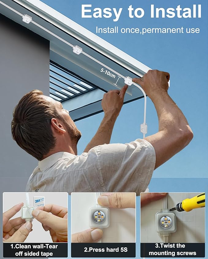 RGBCW Permanent Outdoor Lights,108 Scene Modes Smart Outdoor Christmas Lights with Voice Remote APP Control, IP68 LED Eaves Lighting for Halloween Party, Daily Garden Decor (120LED 200FT)