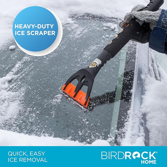 BIRDROCK HOME Snow Brush with Detachable Ice Scraper for Car - Flexible Snow Remover and Windshield Cleaning Tool with Wide Bristle Brush - Winter Sweeper for Auto, SUV - Size: 24" L x 9" W - 1 Pack