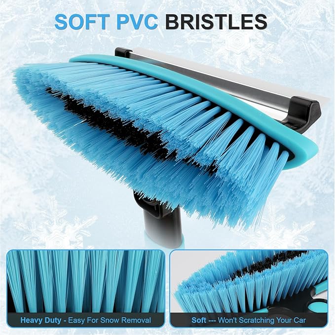 Yougfin Windshield Ice Scraper Car Brush for Snow 43 inch, 3 in 1 Detachable Snow Scraper with Squeegee, 180° Pivoting Brush Head, Foam Grip, Extendable Snow Removal for Auto Truck SUV Van
