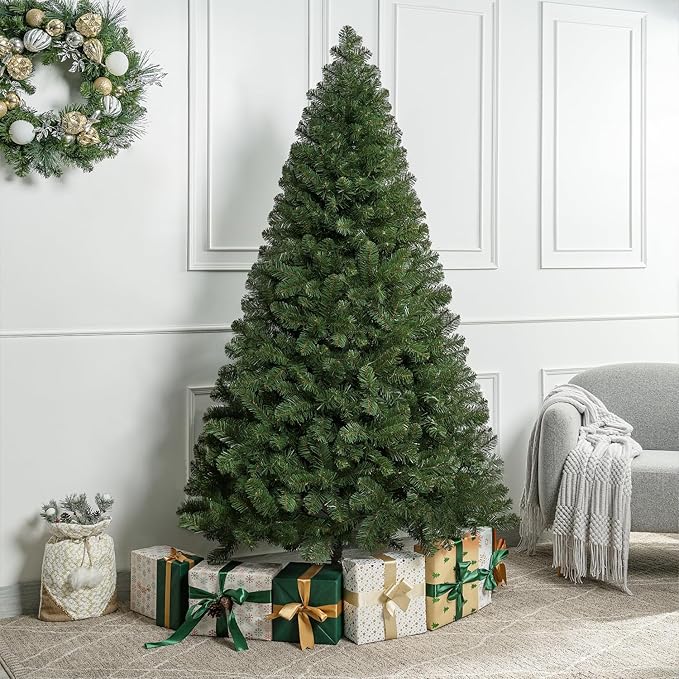 Naomi Home Lucille Artificial Christmas Tree, 6ft Full Body Unlit, Realistic Dense Lifelike PVC Branches, 1,000 Tips, Hinged & Sturdy for Ornaments, Holiday Décor w/Stable Base