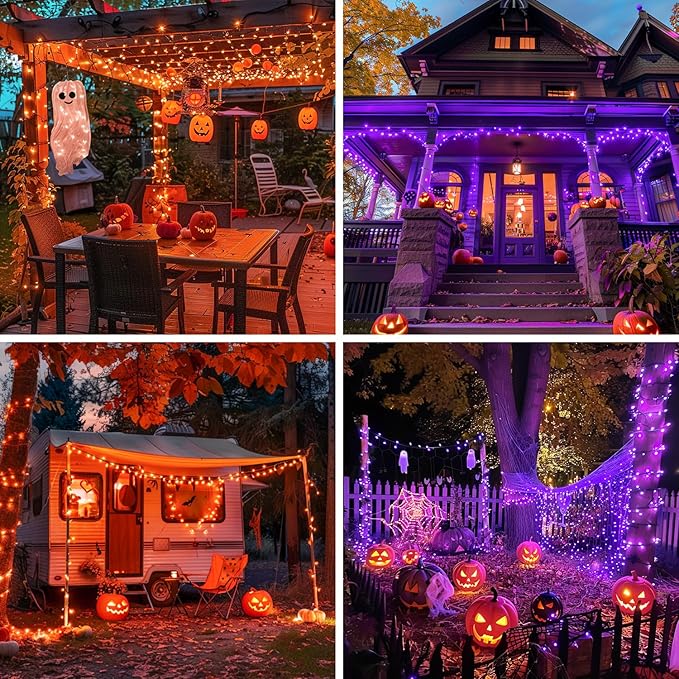 JMEXSUSS 500 LED Halloween Lights Outdoor Orange and Purple, 173ft Color Changing Halloween String Lights with Remote, Waterproof Christmas Tree Lights Plug in for Yard Tree Indoor Decor