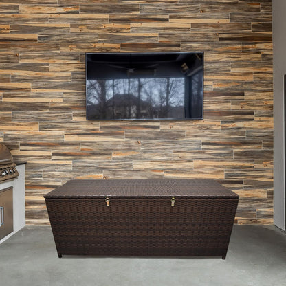 Oakland Living Brown Indoor and Outdoor Balcony Patio Deck Porch Pool 113 Gallon Wicker Storage Box Trunk Bin with Metal Frame