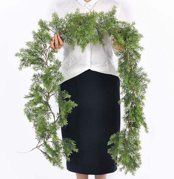 6.3FT Christmas Cedar Garland Artificial Cypress Greenery Soft Faux Pine Realistic Green Garland for Mantle Fireplace Table Wall Indoor Christmas Decorations