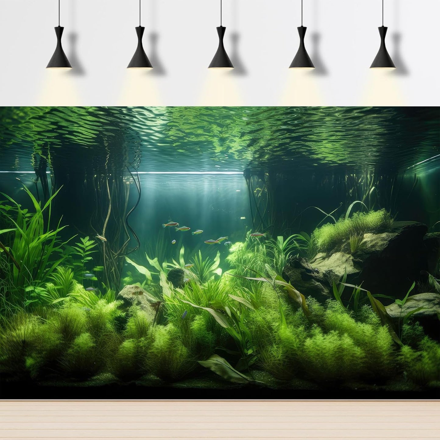 Aquarium Background Lush Green Aquatic Plants and Seagrasses Terrarium Background Under The Sea View With Rock Sands Fish Tank Background Amazing Aquarium Backdrop Background Poster Vinyl 72x16in