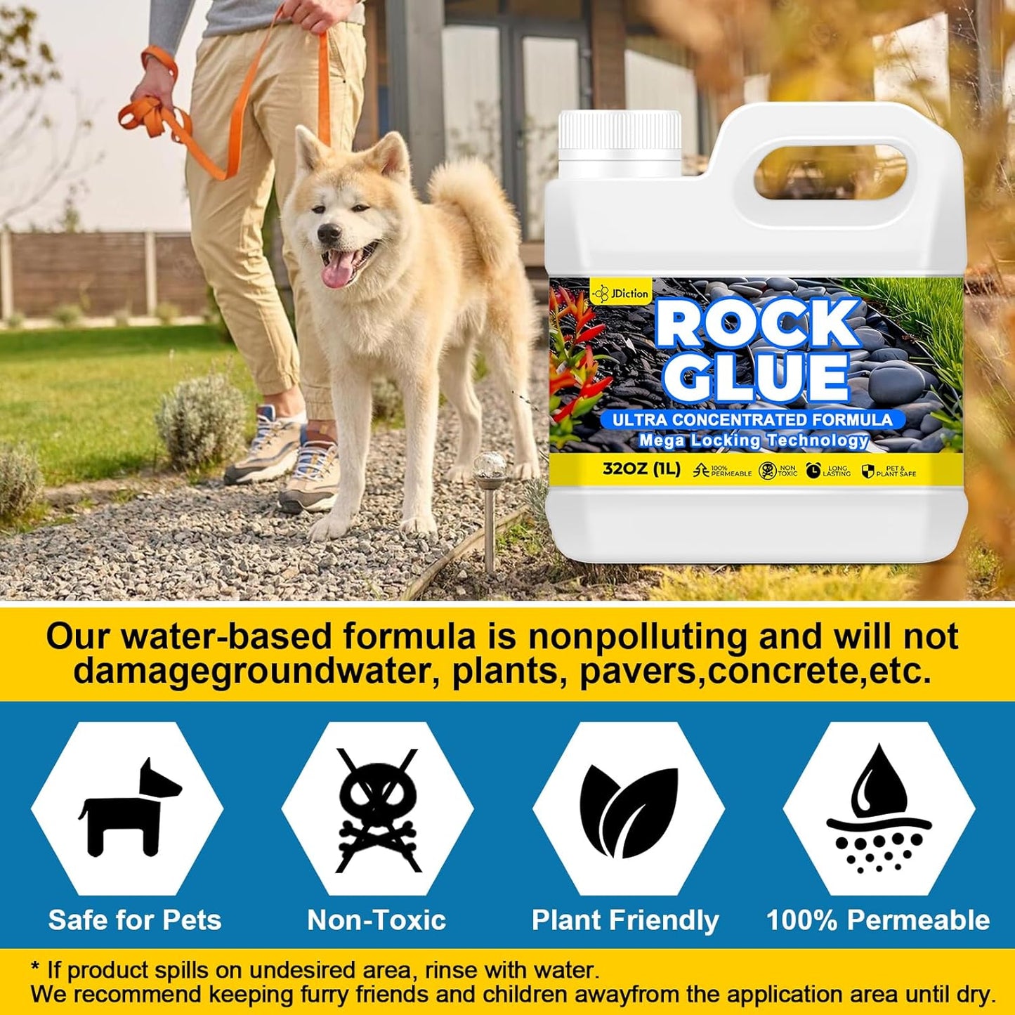 JDiction Rock Glue for Landscaping 1 Gallon - 10X Concentrated Mulch Glue for Landscaping, Gravel Binder for Stone/Pebble, Landscape Gravel Adhesive, Rock Stabilizer, Weather Proof, Lasts Up to 2 Year