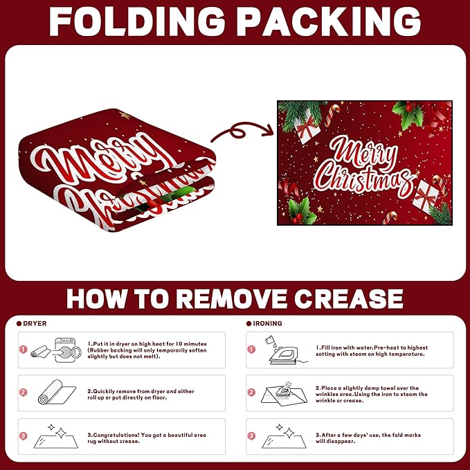 5' X 7' Christmas Rug Merry Xmas Door Mat Non-Slip Indoor Outdoor Front Door Doormat Living Room Bedroom Entrance Rug Happy Xmas Home Festive Decoration