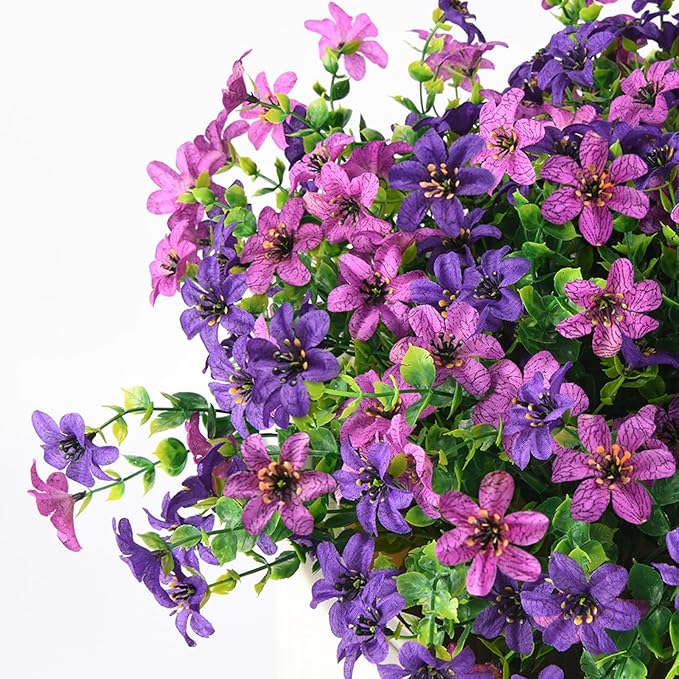 Artificial Flowers for Outdoors, 12 Bundles Multicolor Faux Silk Flower Spring Summer Decoration, Artificial Plants Fake Outdoor Flowers UV Resistant No Fade for Home Planter Porch Patio Yard Decor