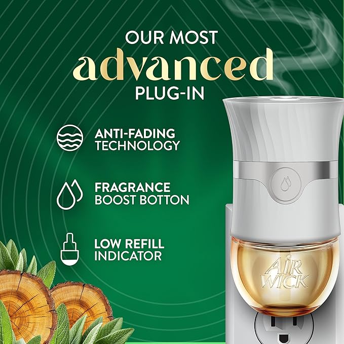 Air Wick Plug in Scented Oil Refill, 5ct, White Sage & Mahogany, Air Freshener, Essential Oils