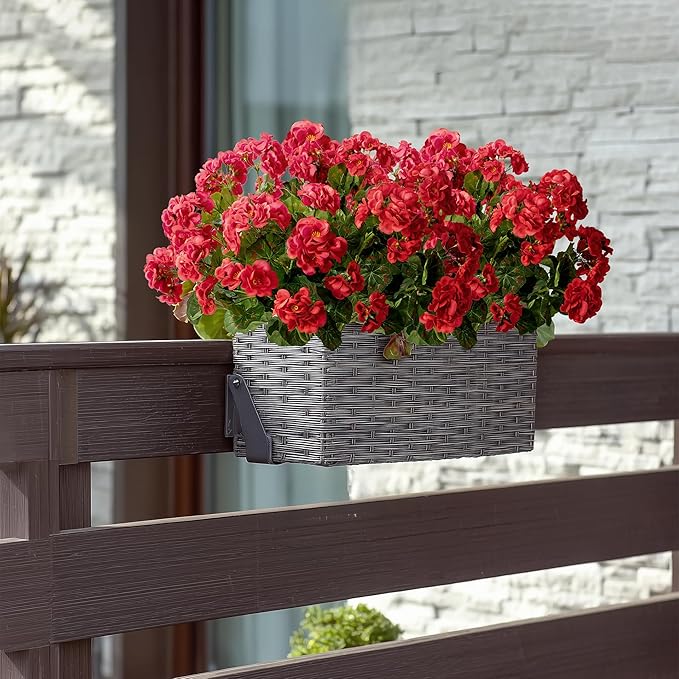 Artificial Geranium Flowers for Outdoors Geraniums Artificial Flowers Realistic Faux Geraniums for Outdoor Planters Silk Geranium Outdoor Fake Flowers Porch Home Kitchen Garden Decor (4PCS，Red)