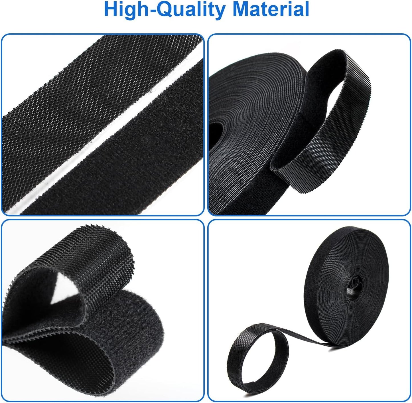 OneLeaf 46ft x 1/2inch Fastening Cable Ties Roll, Reusable Self-Gripping Strips, Double Sided Hook and Loop Tape Cable Management, Cut to Length Straps, Black Heavy Duty Wire Management