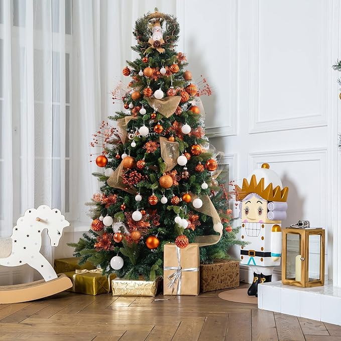 Wironlst Christmas Ball Ornaments Shatterproof Clear Large Plastic Hanging Ball Decorative Baubles Set with Stuffed Delicate Decorations (Multi-Siz, Orange)