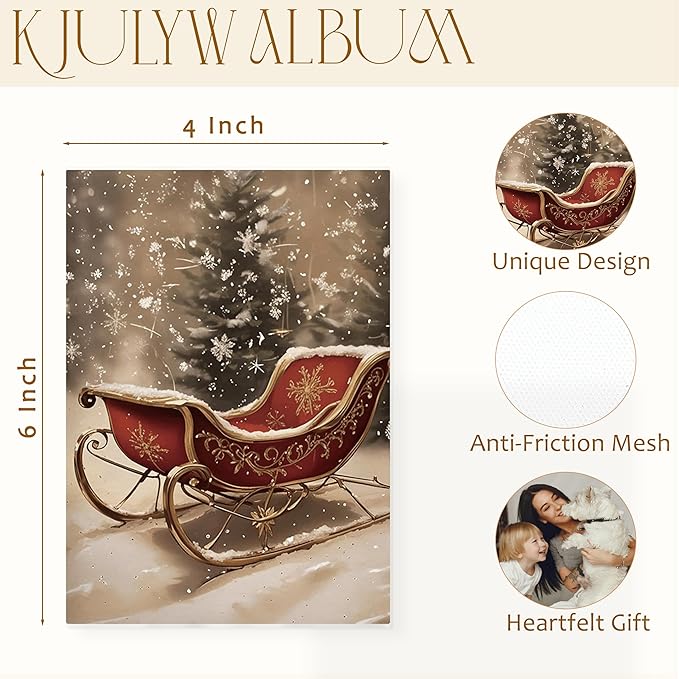 Christmas Photo Albums 4x6 Pictures, Winter Snowy Xmas Red Sleigh Holiday Small Memory Photo Album Book for Baby Family Graduation Wedding Travel Vacation