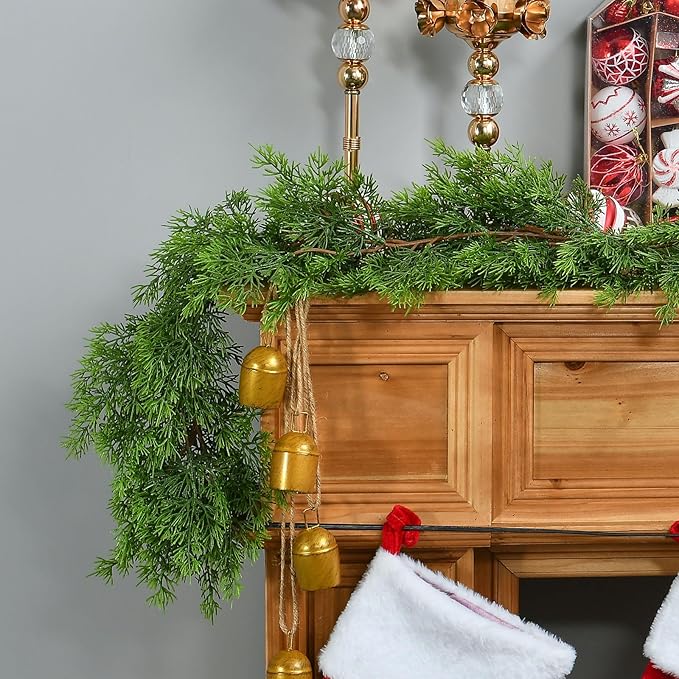 6.3FT Christmas Cedar Garland Artificial Cypress Greenery Soft Faux Pine Realistic Green Garland for Mantle Fireplace Table Wall Indoor Christmas Decorations