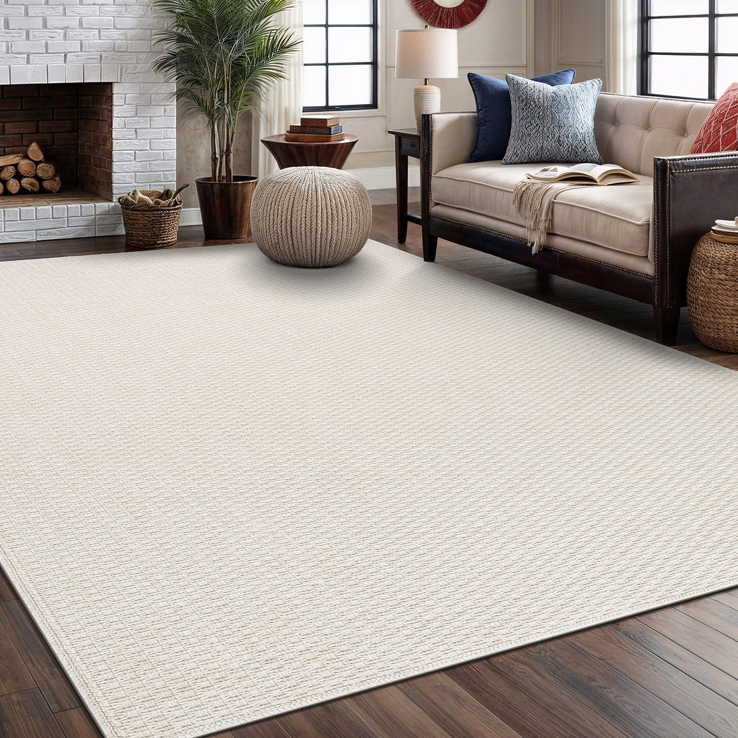 Easy Jute Rug 9x12 Indoor Outdoor Natural Rugs Solid Fiber Rug Woven Area Rug Boho Easy Clean Inside Carpet for Living Room Bedroom Dining Room Hallway or Outdoor Patio Porch (9 X 12 Bone)