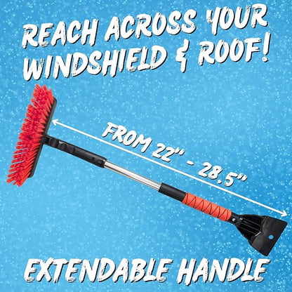 RevHeads Ice Scraper for Car Windshield with Snow Brush - Telescopic Handle to 28" - Brush End to Clear Snow, Chisel Side for Frost, Claw Side for ICY Chunks