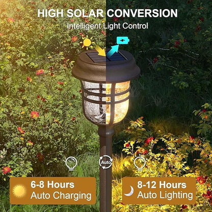 XMCOSY+ Solar Pathway Lights Outdoor Waterproof IP65-2 Lighting Modes Color Changing LED Solar Garden Lights for Yard, Glass Outdoor Lighting for Landscape Walkway Driveway Decor (Warm White & RGB)