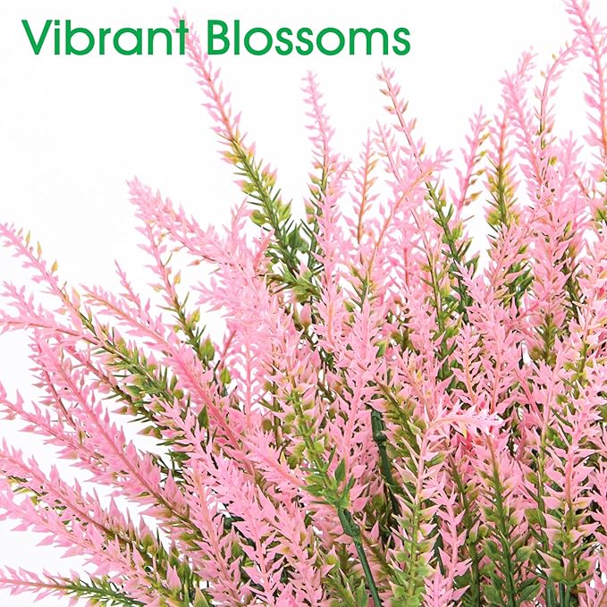 Ouddy Decor 24 Bundles Artificial Lavender Fake Flowers Faux Plastic Plants for Home Wedding Kitchen Garden Patio Window Box Office Table Centerpieces Indoor Outdoor Decor, Pink