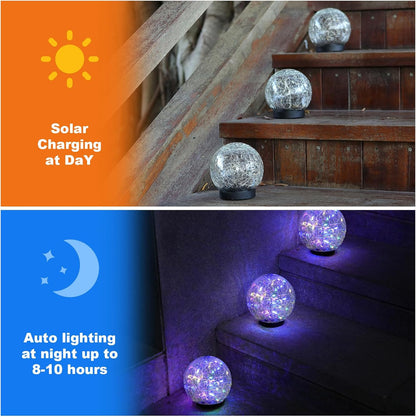 Solar Globe Lights Outdoor Waterproof-Solar Balls-Solar Garden Lights-Orbs for Outside 4 Pack Cracked Glass Ball for Lawn Patio Yard Backyard Decorations
