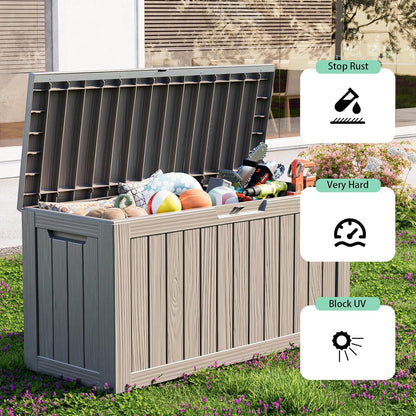 80 Gallon Outdoor Storage Box - Deck Box Container for Patio, Pool, and Garden-Waterproof and UV Resistant Resin,Lockable (Grey)