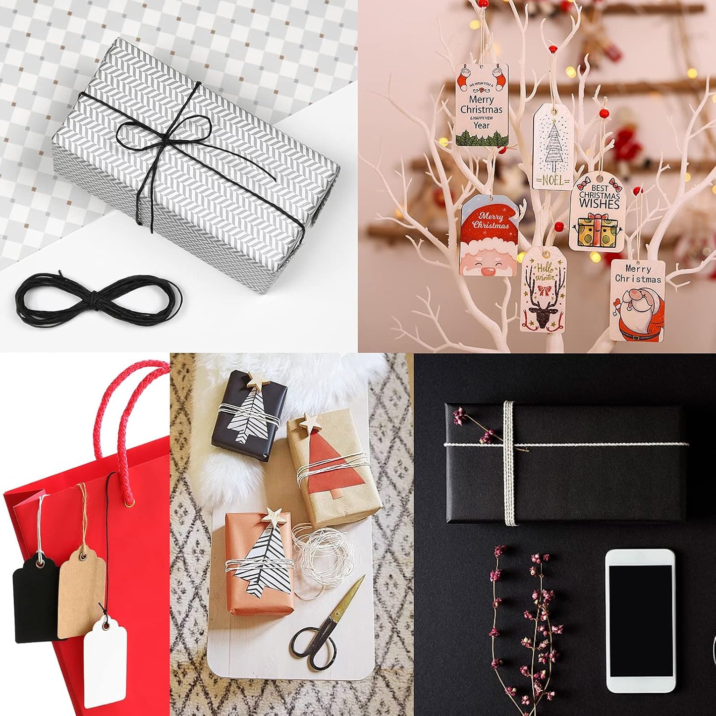 Anvin Cotton Twine - Natural Jute Packing & Wrapping Twines (Black, White) - 984 Feet, 10 Ply, 2mm Thick - Ideal for Bakers, Butchers, Arts & Crafts, Gardening - Pack of 3