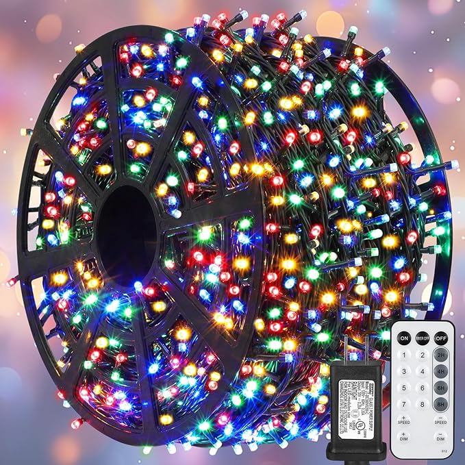 Weillsnow 328 FT 1000 LED Christmas String Lights with Remote & Timer, 8 Lighting Modes Twinkle Lights, Waterproof Fairy Lights For Outdoor Bedroom Backyard Tree Wall Christmas Decoration (Multicolor)