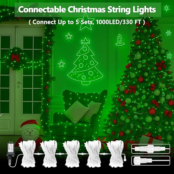 Upgraded Connectable 200 LED Christmas String Lights Outdoor Indoor, 66FT Orange Christmas Decorations Lights 13 Modes, Waterproof Twinkle Fairy Lights Plug in Clear Wire for Tree, Bedroom Decoration