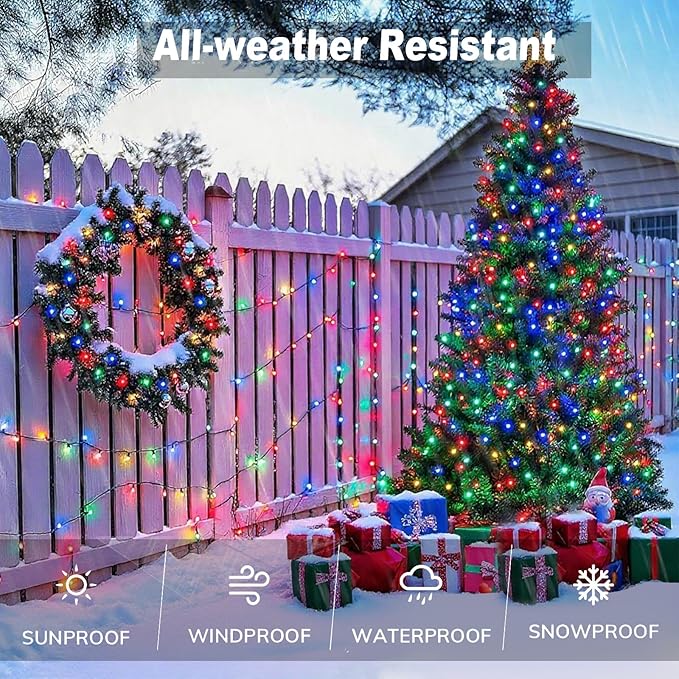Upgraded 4 Pack 160FT 400 LED Solar Christmas Lights Outdoor Solar String Lights with 8 Lighting Modes Waterproof Solar Fairy Lights for Garden Yard Patio Christmas Tree Decoration (Multicolor)