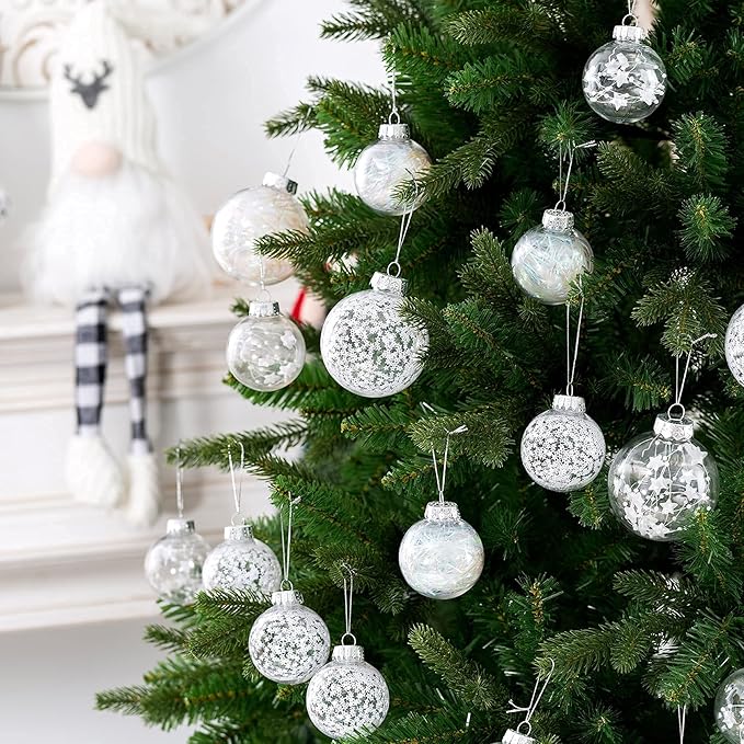 Christmas Ornaments Ball Set-Shatterproof Clear Plastic Decorative Baubles for Xmas Tree House Holiday Wedding Party Decoration,20pcs White
