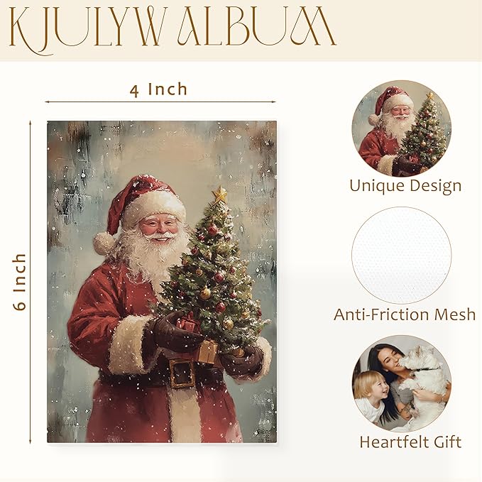 Christmas Photo Albums 4x6 Pictures, Vintage Christmas Santa Claus Holding Xmas Tree Small Memory Photo Album Book for Baby Family Graduation Wedding Travel Vacation